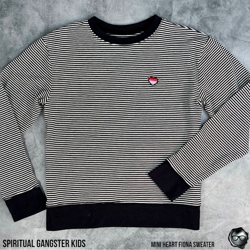 SPIRITUAL GANGSTER KIDS HEART FIONA SWEATER IN BLACK & WHITE STRIPE GIRLS SMALL